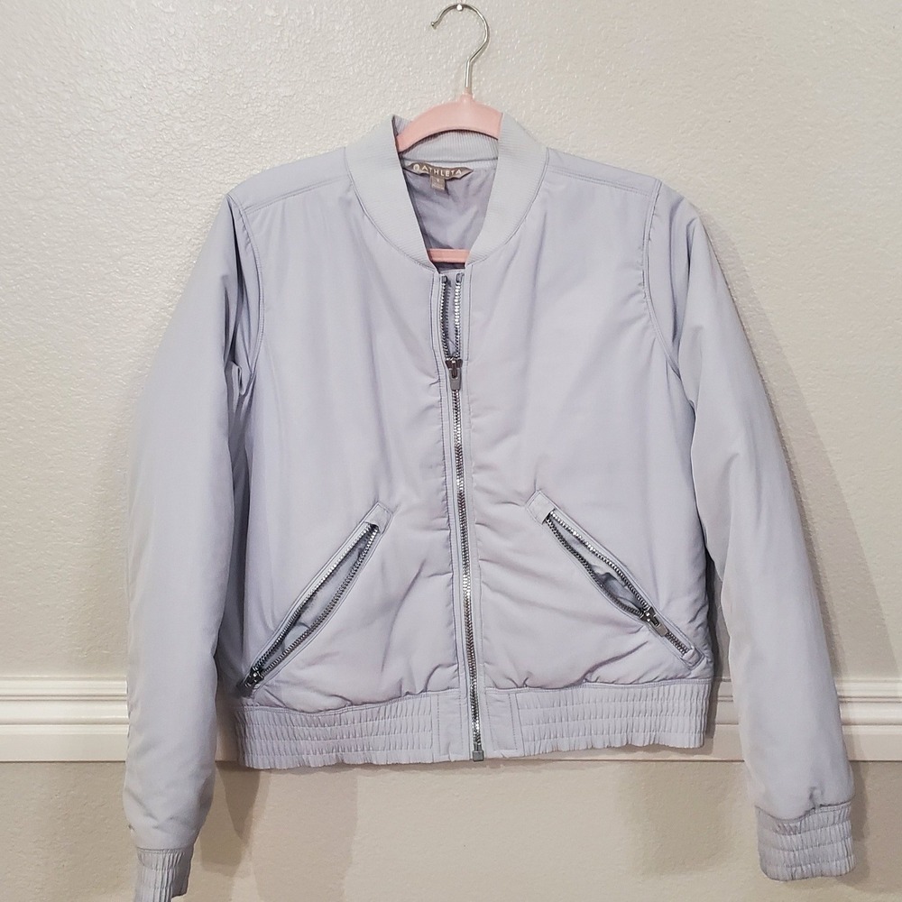 Athleta Rock Ridge Bomber Jacket Light Blue Grey Full Zip Padded Small 383879-01